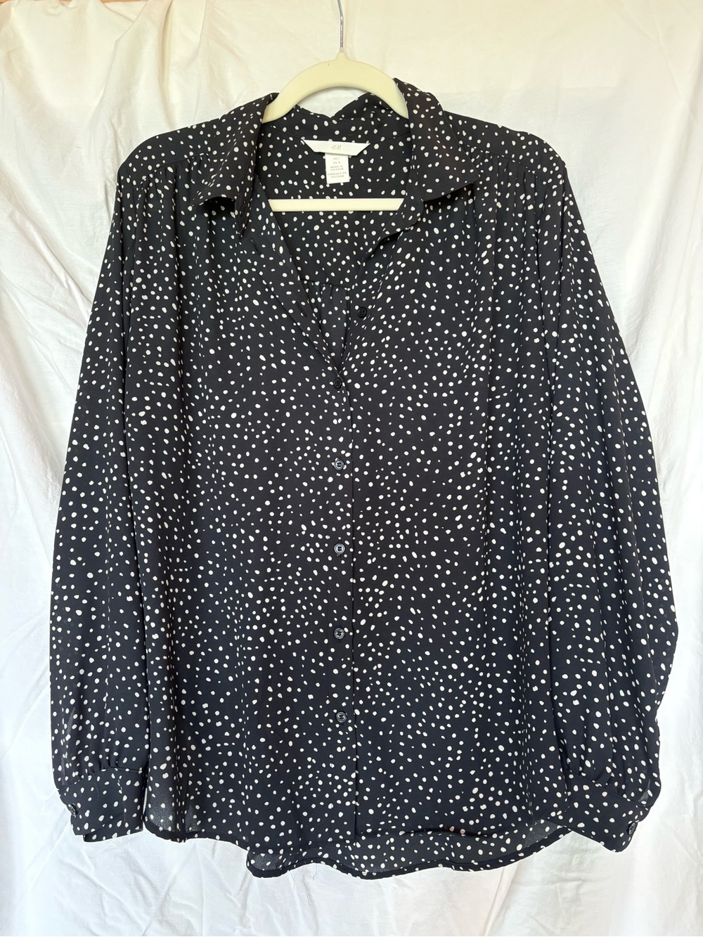 H&M Black Blouse with White Dot Print